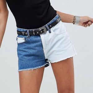 PrettyLittleThing color block denim shorts